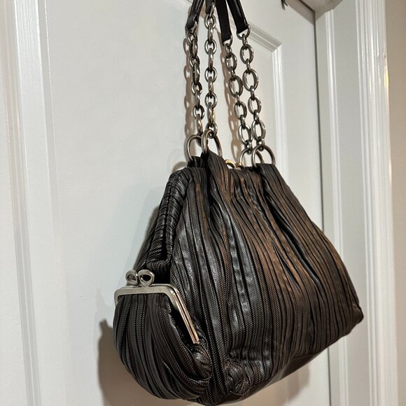 Auth Vintage Bvlgari Dark Chocolate Brown Pleated Leather Handbag - Picture 13 of 15